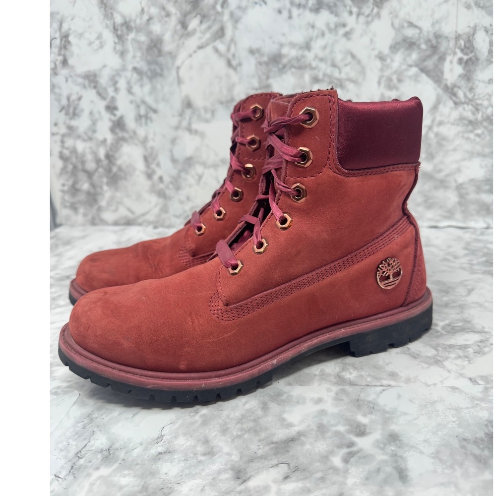Timberland❤️ Premium 6" Waterproof‎ Boots Burgundy Maroon Nubuck Gorpcore boho - Picture 4 of 13